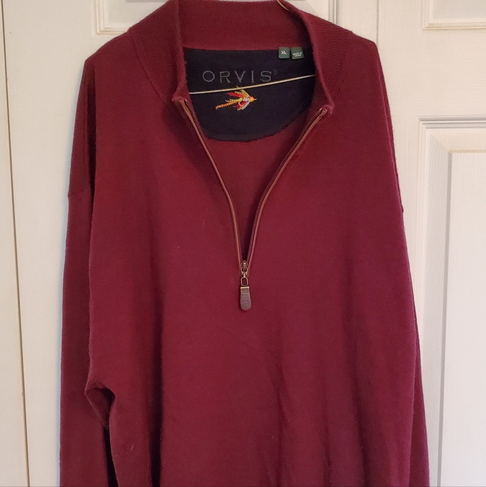 Orvis Pull Over Half Zip Men's Knit Maroon Shirt Size XL.